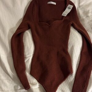 AF Ribbed Burgundy Brown Bodysuit